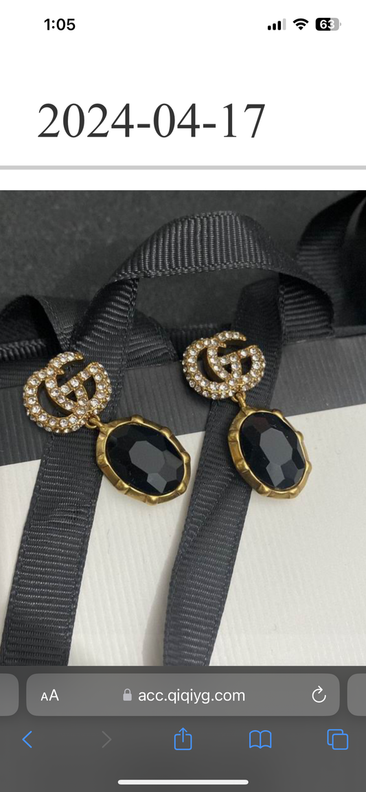 GG Black Stone Earrings